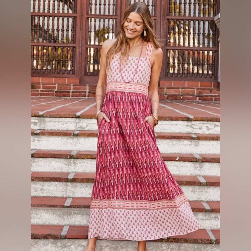 Faherty pink and Cream Maxi Dress